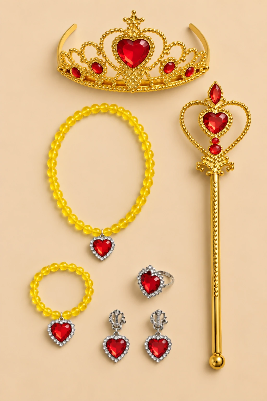 Accesorii Albă-ca-Zăpada — coroană, sceptru și bijuterii — Vedere de ansamblu
